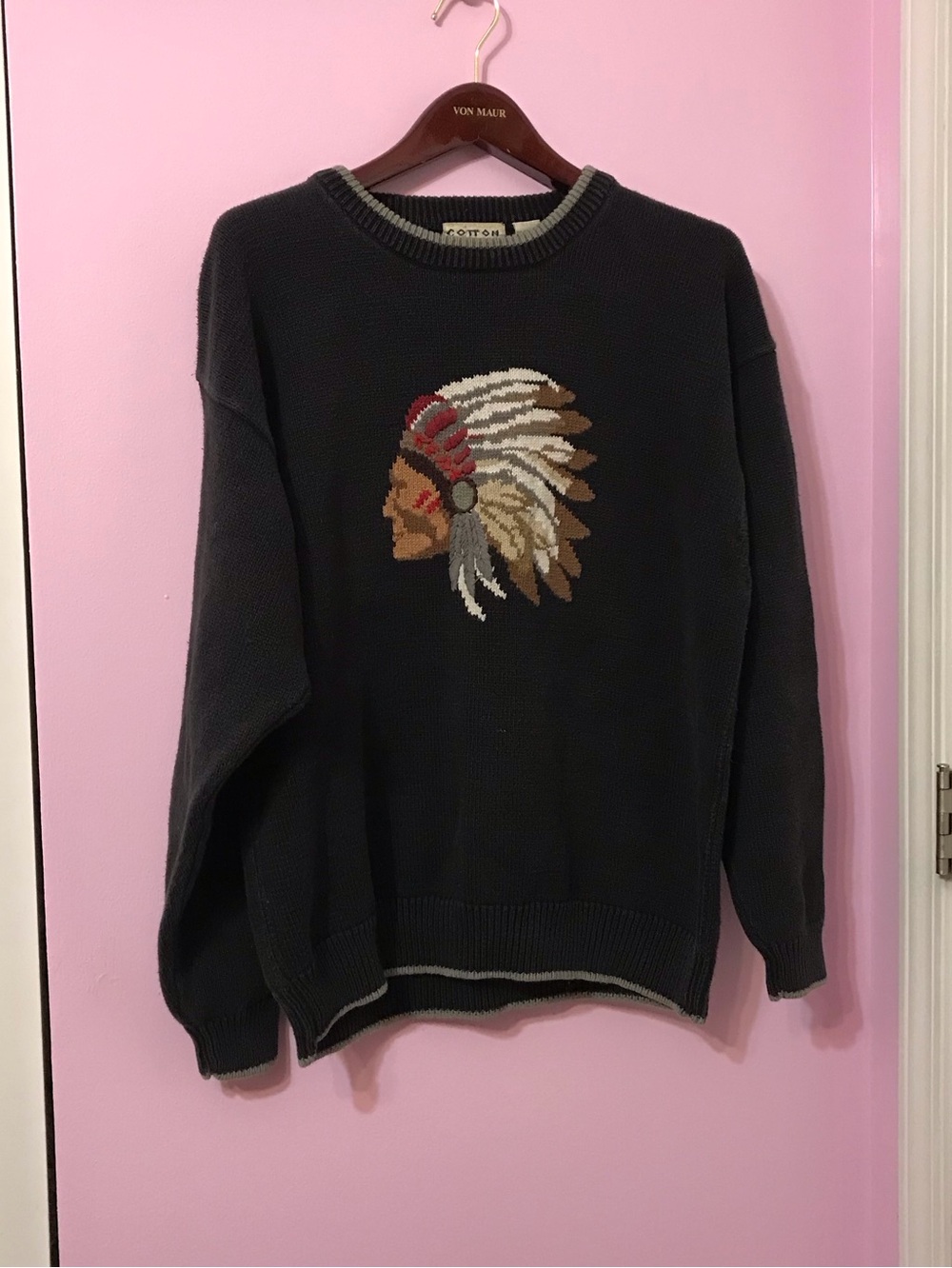 Cotton Traders 90s Vintage Native American Chief men’s sweater size XL